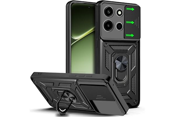 AESTMO Tough Armor OnePlus Nord 6 5G Bumper Back Case Cover Ring Holder & Sliding Camera Shield Cover 360 Degree Protection Back Case Cover for OnePlus Nord 6 5G (Black)