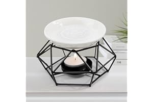 WHC Bruciatore di essenze, bruciatore a olio in metallo e ceramica, diffusore di aromi portacandele, bruciatore di cera geometrico per casa ufficio camera da letto soggiorno yoga decorazioni regali