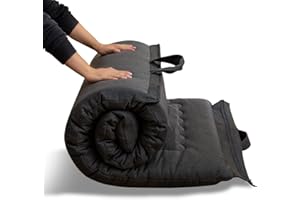 MAXYOYO Futón plegable portátil, tela hipoalergénica y almohadilla de colchón de espuma de alta densidad con asa y cremallera para interiores y exteriores, 4
