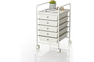 SHRIVEE 5-Drawer Mobile Rolling Storage Utility Cart - Multipurpose Plastic Storage Cart for Office, Bathroom, Kitchen - White