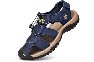 ZYLDK Sandales Homme Cuir Marche Randonnée Fermées Été Extérieur Chaussures de Sport Plage Chaussures d'eau Plage Closed-Toe gris