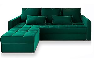 Masseno Ecksofa KOS PIK mit Schlaffunktion L-Form, Sofa mit Bettkasten, Wohnzimmersofa, Couch, Soffa, Bettsofa, Couchgarnitur- Grün, Kronos 19