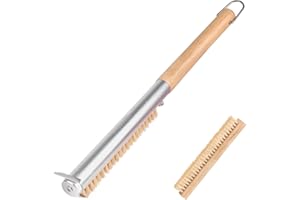Manucode Pizza Oven Brush with Scraper, 52 cm Pizza Stone Brush with Natural Bristles (Sisal) for Hot Pizza Stones Cleaning, Pizza Oven Broom with Wooden Handle & Replacement Head for Gas and Electric