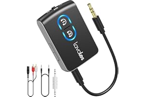 Lavales Trasmettitore Ricevitore Bluetooth 5.3 per TV, Adattatore Audio con Jack AUX 3,5 mm e RCA, aptX Bassa Latenza & HD Audio, Controllo Volume, Dual Link per 2 Cuffie, Aereo, Impianto Stereo