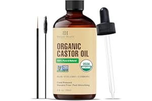 Botanic Hearth Rizinusöl 60 ml | USDA-zertifiziertes Bio | 100% rein und hexanfrei | Kaltgepresst | Wachstum für Wimpern, Augenbrauen, Haare | Mit Augenbrauen- und Wimpernbürste