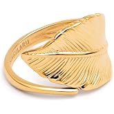 SINGULARU - Leaf Ring - Rings in Steel or Steel with 18Kt Gold Plated Finish - Adjustable Ring with Leaf Motif - One Size - V