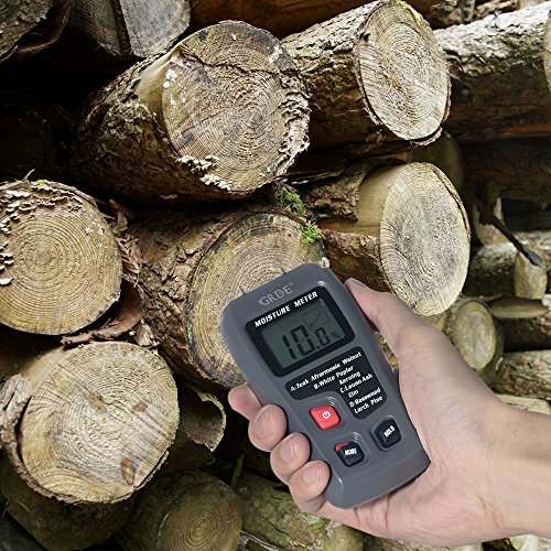 GRDE Digitaler Feuchtigkeitstester für Holz mit LCD-Display, Anzeige von 0 %-99,9 %, 2-Pin-Sensor, für 4 Holzarten geeicht, 9V-Batterie enthalten - 6