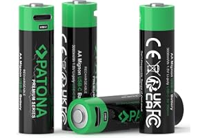PATONA 4x AA uppladdningsbara batterier USB-C 1.5V 3000 mWh 2000 mAh | Laddas direkt via USB-C-kabel (1 till 2 ingår), litiumjon – för leksaker, fjärrkontroller och blixtar
