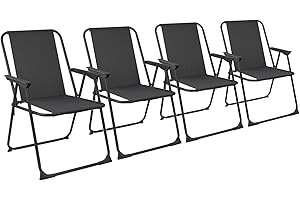 Harbour Housewares Folding Beach Deck Chairs - Black - Pack of 4 - Metal Outdoor Patio Seat Lightweight Portable Deck Chair for Picnic, Garden, Camping, Fishing