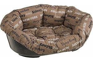 Ferplast Cuccia Gatto Interno, Lettino Divano per Cani, Cesta Gatto in Plastica Antiscivolo con imbottitura Lavabile, 64 x 48 x h 25 cm, Marrone