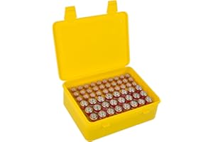AGAINMORE Caja organizadora de batería con soporte de esponja fijo, práctico maletín de garaje para 24 pilas AA, 30 pilas AAA (solo caja), amarillo