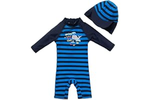 upandfast Maillot de Bain Une pièce avec Fermetures éclair pour bébé garçons Maillot de Bain pour bébé Protection Solaire UPF 50+ avec Chapeau de Soleil