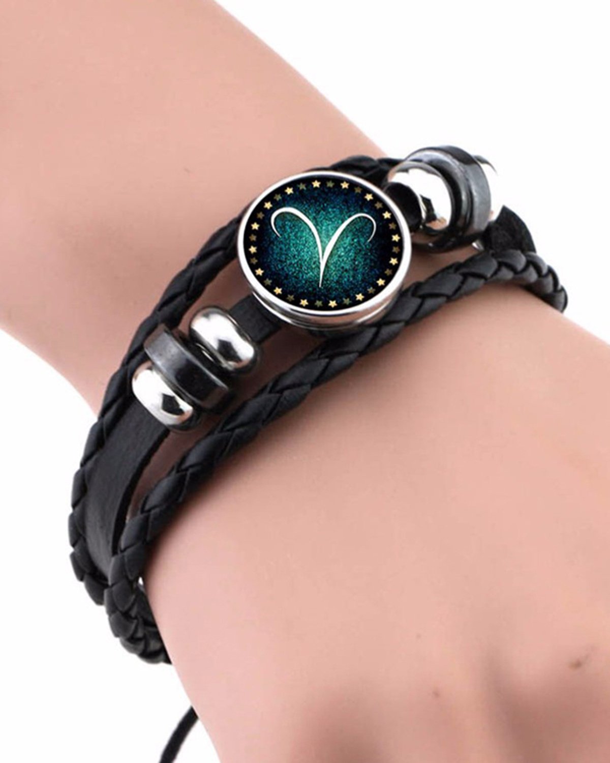 Young & Forever Valentine Gift rakhi gift for sister rakhi gift for brother friendship day gift for best friend Valentine Gifts for Girlfriend Valentine Gift for Boyfriend Love 12 Constellation Zodiac Sign Good Luck Handmade Black Genuine Leather Unisex Bracelet - Image 3