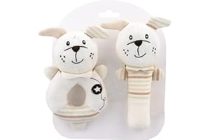 Anguxer 2 Piezas Sonajero de Juguete, Sonajero Peluche para bebé, Sonajero con Campana, un Muñeca de Peluche Apto para bebés Mayores de 3 Meses