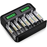 EBL LCD Battery Charger with Type C Input for AA AAA C D Rechargeable Batteries - 2800mAh AA Battery x 4, 1100mAh AAA Batteri