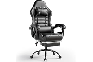 HOTOSYCH Sedia Gaming Ergonomica, Poltrona Gaming con Schienale Regolabile, Sedia da Gamer con Poggiatesta e Supporto Lombare, Sedia Gamer in Pelle Sedia Gaming con Poggiapiedi (Cuscino laterale, Nero)