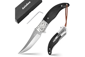 Aolegoo Navaja Plegable con Clip, Navaja de Bolsillo con Agujero para Cordón, Mango de Madera, Camping Outdoor Secrurity (Negro)