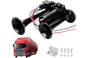 Gobesty LKW Hupe 12V, 600DB Super Laut Air Horn, Doppelrohr Lufthorn Train Horn mit Kompressor, Lufthorn Drucklufthorn Laute Hupe Kit, für 12V Fahrzeuge LKW Lörries Züge Boote Cars Vans, Schwarz