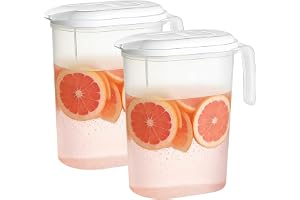 Uppsättning av 2 vattenkanna i plast, vattenkanna med lock 1 800 ml, juicekanna med skala, plastkanna BPA-fri, kall och varm, transparent karaff för drycker