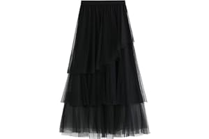 Maeau - Donna Gonna Lunga Floreale Elastica Gonna Tulle Pieghe A-Line Gonna Vita Alta Casual Stile Gonna Elegante Vintage per Vacanze Lavoro e Eeste