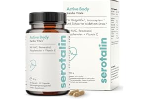 ‎SEROTALIN serotalin ACTIVE BODY Cardio Vital+| Resveratrol hochdosiert mit NAC, Vitamin C & Polyphenole| 100% vegan & Made in Germany | 1 Monat | 60 Kapseln