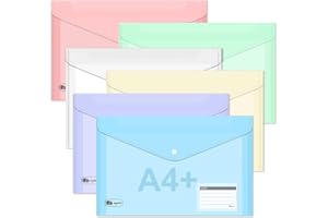 ‎AGOER 12PCS Dokumententasche A4 zum Abheften,6 Farben Dokumentenmappe A4 Druckknopf,Plastikmappe a4 mit Druckknopf Transparent Kunststoffhüllen Dokumentenhüllen Bunt für Schule, Zuhause, Arbeit, Büro