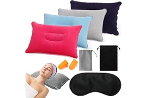 dogmoon Inflatable Pillow, 4PCS Inflatable Pillows for Camping, Portable Ultra Light Air Camping Pillows with Ear Plug/Eye Mas/Bag, Blow up Pillow for Travel Outdoors Fishing Beach(4 Colors, 22x34cm)
