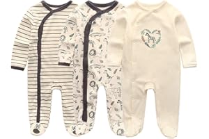Kiddiezoom Grenouillère à manches longues en coton pour bébé garçon, coupe ajustée, recouvre les pieds