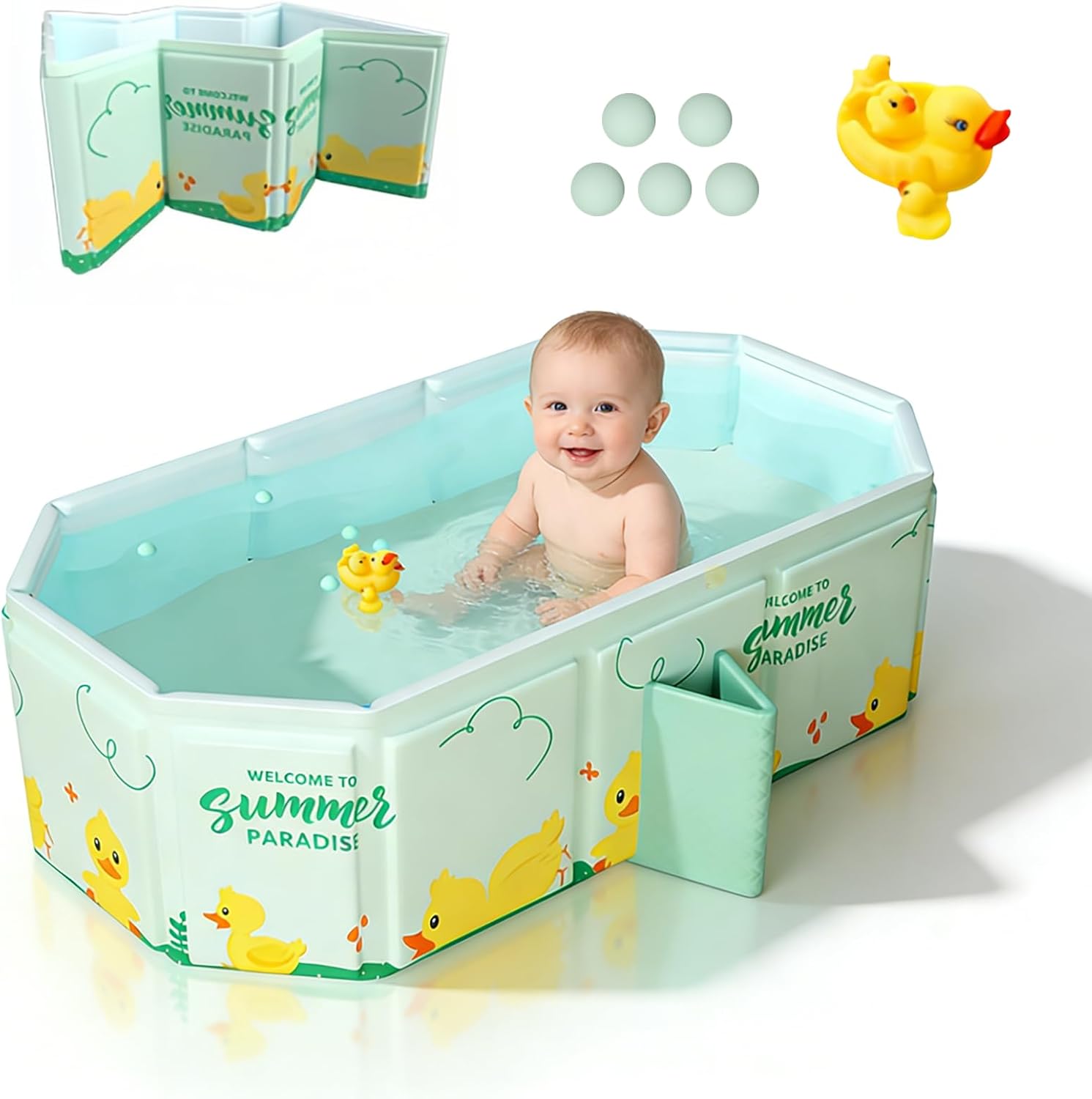 Bañera de Bebé Plegable para Niños, Bañera de Ducha Portátil con Salida de Drenaje Doble adecuada para 0 a 6 años, 80 * 30 * 45cm