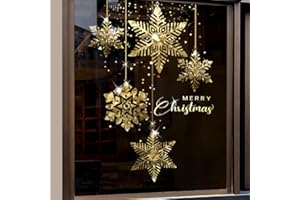 CITYHERMIT Weihnachtsbaum-Fensteraufkleber für Glas, goldene Weihnachts-Schneeflockenfenster, statische Aufkleber, DIY-Wandfenster, Tür, Wandbild, Vitrinen-Aufkleber (Stil B)