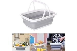 BOPPON Barrageon Spesa Cesto 9.2 litri Plastica Pieghevole Cestino Con Manico Portatile All'aperto Frutta Verdura Picnic Lavandino Contenitore di Stoccaggio (Grigio)