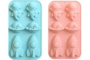 Vastsea 2 Pièces Lune Moule Vaisseau, l'Univers Astronaute Moules en Silicone, Moules en Silicone Motif Astronaute, pour Les Projets D'artisanat, Décoration de Gâteau