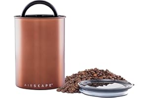 PLANETARY DESIGN Airscape - Bote de café de acero inoxidable | Contenedor de almacenamiento de alimentos | Tapa hermética patentada | Presione el exceso de aire | Mediano 500 g | Cobre Cepillado