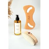 100% Natural Horsehair Brush with Mar + Anti Cellulite Massage Oil 200ML + Cellulite Remover Wooden Massager