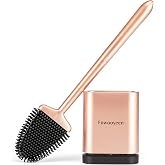 Fowooyen Silicone Bathroom Brushes, Flat Brush with Holder, Rose Gold | Flexible Toilet Brush Wc, Wall Installation, Easy to