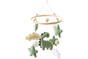 Babymobil för spjälsäng, dinosaurie, barnkammare, mobil med filtmoln trä, sensorisk utveckling för nyfödda, baby