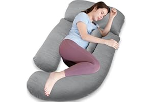 AS AWESLING 60in Full Body Pillow | Nursing, Maternity and Pregnancy Body Pillow | Extra Large U Shape Pillow and Lounger with Detachable Side, Separate Support Pillow and Removable Cover (Light Grey)