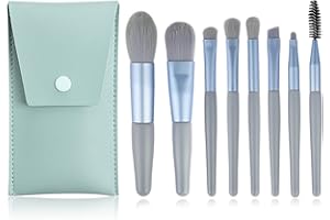 WITBICG Lot de 8 pinceaux de maquillage, pour fond de teint, fard à paupières, anti-cernes, eye-liner, pinceau à sourcils, pinceau cosmétique, étui en cuir vert foncé