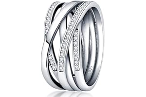 KUNSIR 925 Sterling Silver Rings for Women, True Love Knot Rings, for Fingers, Spring Rings, Jewellery Gifts, Crossed Rings for Women, with Cubic Zirconia, Size R1