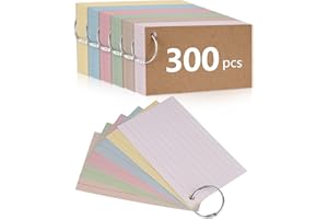 SHPUCISE 300 PCS Flash Cards Revision Cards, A7(3×5 inch) Flshcards with Kraft Cover & Binder Ring, Aesthetic Vintage Ruled Lined Index Card Study Card for Office Home School Note Taking-Neutral Colors