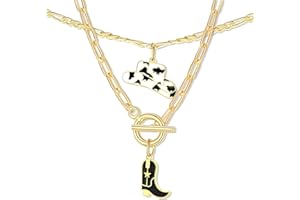 KxrTpx 1Pc Cowgirl Accessories for Women, Cowgirl Accessories, Cowgirl Necklace, Cow Girl Accessories Women - Western Cowboy Hat & Boots Layered Pendant Necklace, Biker Jewelry, Country Fashion Gift
