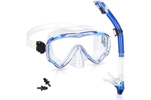 Snorkel Set Adults, Amiable Anti-Fog Diving Mask, Panoramic View Wide Snorkel Mask, Dry Snorkel and Mask, Tempered Glass Diving Goggles for Adult Snorkelling Swimming