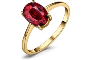 JewelryPalace Class Natural Gemstone Garnet Peridot Amethyst Citrine Blue Topaz Birthstone Solitaire Engagement Rings for Women, Anniversary 14K Gold Plated 925 Sterling Silver Promise Rings for Her