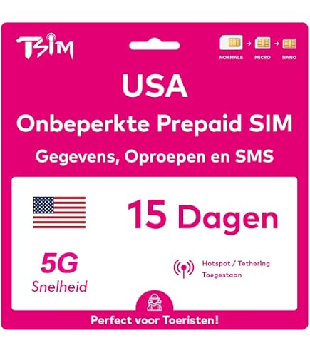 USA Toeristen-SIM – Onbeperkt 5G Data, Bellen En Sms, 30 Dagen, 10 GB Hotspot, Amerikaans Nummer, Geschikt Voor IPhone 12 En Hoger