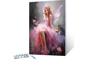 Tucocoo Fairy Girl Paint by Number for Adults, DIY Digital Oil Painting Kits on Canvas with Brushes and Acrylic Pigment, Beautiful Pink Woman Picture for Home Decor Gift 16x20 inches (Frameless)