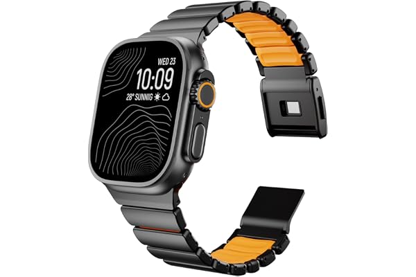 MaKTech Titanband för Apple Watch - DLC-Belagt Metallänke med Silikonfoder, Magnetspännearmband för iWatch Series 12/11/10/9/8/7, Ultra 4/3/2, Se 3/2 [2025]