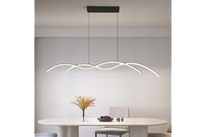 ‎MIKERU Mikeru 120CM Schwarz Creative LED Dining Pendelleuchte, Wave Pendelleuchte 3000K/4500K/6000K Hängelampe LED Esstisch Dimmbar 10-100% Moderne LED Pendelleuchte für Küche, Wohnzimmer
