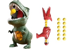 Vulaop Bewegliches Dinosaurier Schießspielzeug für Kinder – 12/24 Weiche Kugeln 10m Reichweite, Luftpumpe-Schuss & Punktestand-Display, LED, Ton und Sprühfunktion, Toys for 3+ Kids (Basisversion)