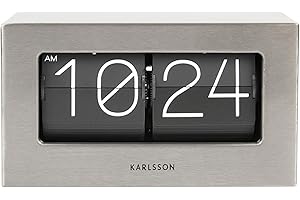 Karlsson Orologi da tavolo ufficio KA5620ST, acciaio spazzolato, 21 x 8,5 x 11 cm, White with Black Dial