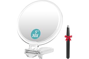 Auxmir Miroir Grossissant x30, Miroir à Main avec poignée，Miroir Grossissant à Main avec Double Face 1X/30X, Miroir de Poche, Miroir Maquillage Portable Pliable de Voyage, Miroir de Voyage Essentiel
